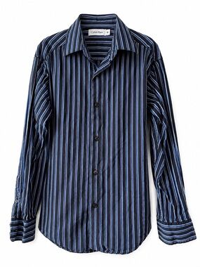 Calvin Klein |Boys Blue Striped Long Sleeve Button-Up Dress Shirt 100% Cotton